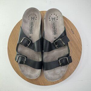 Mephisto Double Strap Black Leather Buckle Sandals Size EU 40 / 10 US‎ Cork bed